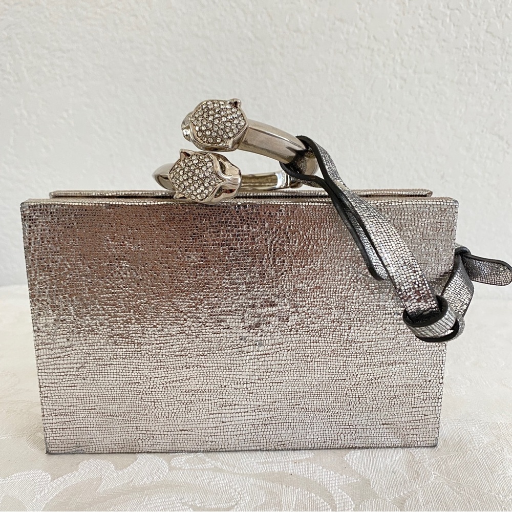 Roberto Cavalli silver crystal embellished jaguar bangle Clutch